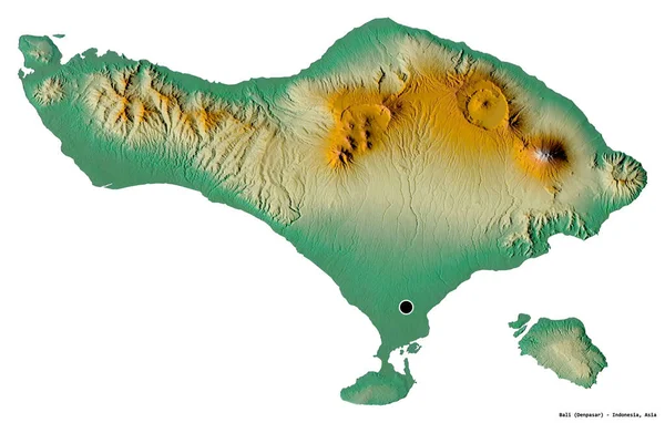インドネシアの州バリの形で その首都は白い背景に隔離されています 地形図 3Dレンダリング — ストック写真