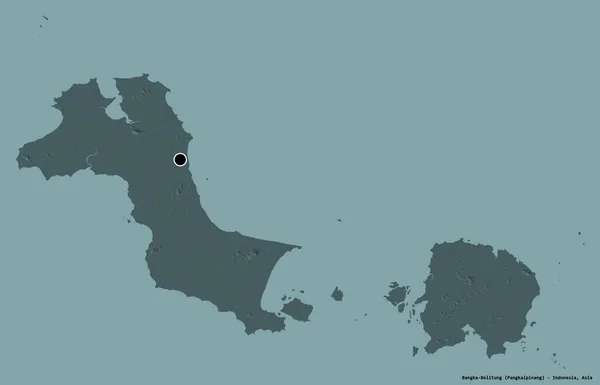 印度尼西亚邦卡 白里通的形状 其首都用纯色背景隔开 彩色高程图 3D渲染 — 图库照片