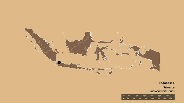 主要な地域部門と分離バンカ ベリトゥング地域とインドネシアの荒廃した形 ラベル パターン化されたテクスチャの構成 3Dレンダリング — ストック写真