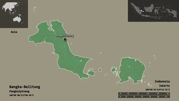 Bentuk Bangka Belitung Provinsi Indonesia Dan Ibukotanya Skala Jarak Pratinjau — Stok Foto