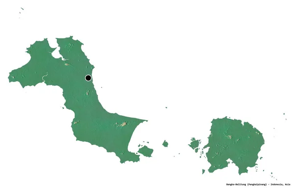 インドネシアの州バンカ ベリトゥングの形で その首都は白い背景に孤立しています 地形図 3Dレンダリング — ストック写真