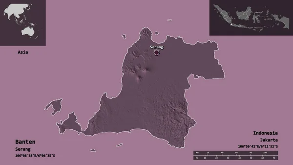 Form Banten Provinsen Indonesien Och Dess Huvudstad Avståndsskala Förhandsvisningar Och — Stockfoto