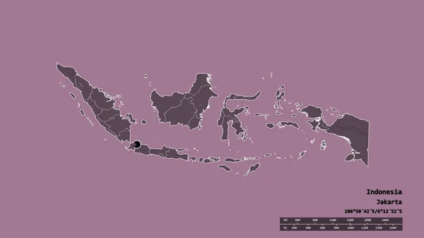 인도네시아의 구역은 구역으로 나뉘고 지역은 분리되었다 라벨이요 지형도 렌더링 — 스톡 사진