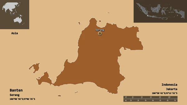 Form Banten Provinsen Indonesien Och Dess Huvudstad Avståndsskala Förhandsvisningar Och — Stockfoto