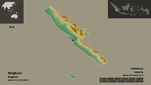 Forma Bengkulu Provincia Indonesia Capital Escala Distancia Vistas Previas Etiquetas —  Fotos de Stock