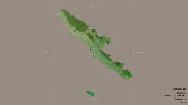 インドネシアのベンクル県のエリアは 洗練された境界ボックスにしっかりとした背景に隔離されています ラベル 衛星画像 3Dレンダリング — ストック写真
