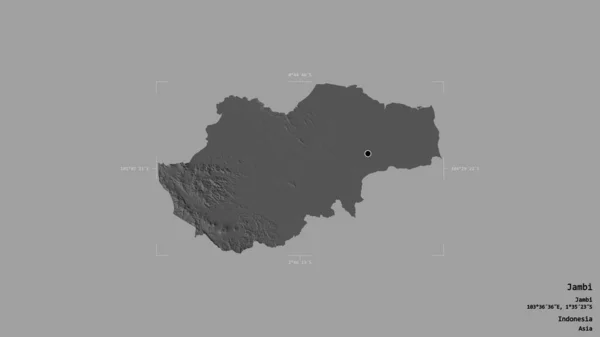 印度尼西亚甘比省的一个地区 在一个地理参照框的坚实背景下被隔离 Bilevel高程图 3D渲染 — 图库照片