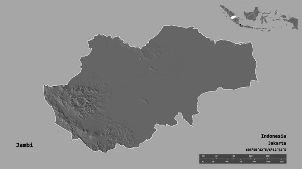 Form Jambi Provinsen Indonesien Med Dess Huvudstad Isolerad Solid Bakgrund — Stockfoto