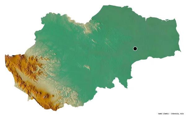 Kształt Jambi Prowincja Indonezji Stolicą Odizolowaną Białym Tle Mapa Pomocy — Zdjęcie stockowe