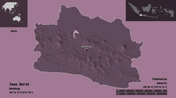 Form Von Jawa Barat Provinz Indonesien Und Seiner Hauptstadt Entfernungsskala — Stockfoto