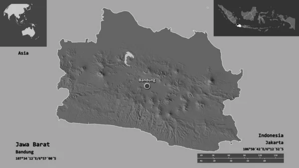 Form Von Jawa Barat Provinz Indonesien Und Seiner Hauptstadt Entfernungsskala — Stockfoto