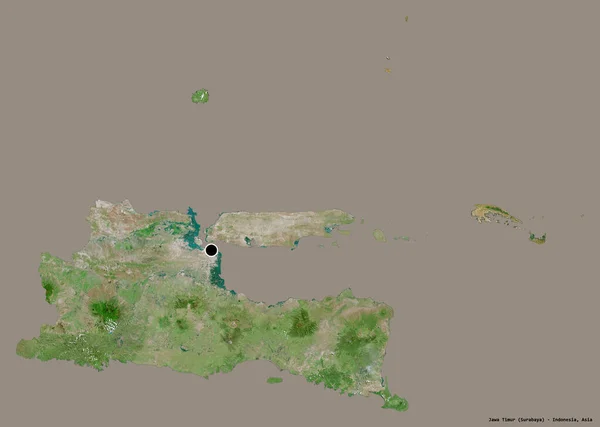 印度尼西亚Jawa Timur的形状 其首都以纯色背景隔离 卫星图像 3D渲染 — 图库照片