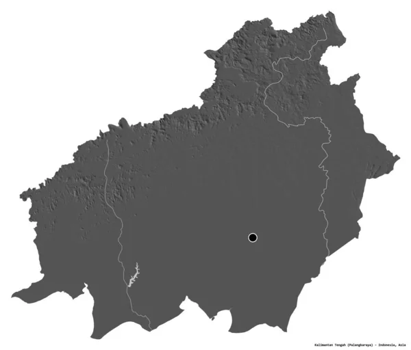 Form Kalimantan Tengah Provinsen Indonesien Med Dess Huvudstad Isolerad Vit — Stockfoto