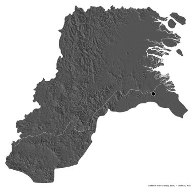 Kalimantan Utara, Endonezya eyaleti, başkenti beyaz arka planda izole edilmiş. Çift seviyeli yükseklik haritası. 3B görüntüleme