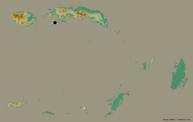 Endonezya 'nın Maluku eyaleti, başkenti katı renk arkaplanı ile izole edilmiştir. Topografik yardım haritası. 3B görüntüleme
