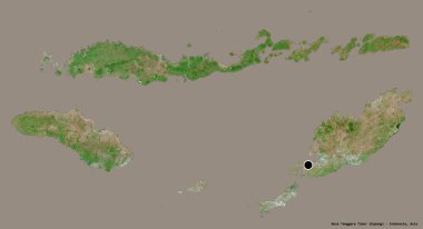 Endonezya 'nın Nusa Tenggara Timur eyaleti, başkenti katı renk arkaplanı ile izole edilmiştir. Uydu görüntüleri. 3B görüntüleme