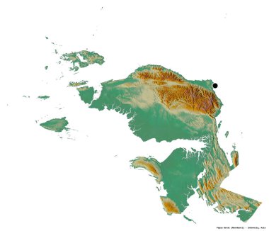 Endonezya 'nın başkenti Papua Barat' ın beyaz arka planda izole edilmiş hali. Topografik yardım haritası. 3B görüntüleme