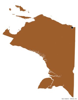 Endonezya eyaleti Papua 'nın beyaz arka planda bulunan başkenti. Desenli dokuların bileşimi. 3B görüntüleme