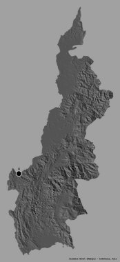 Endonezya eyaleti Sulawesi Barat 'ın şekli, başkenti katı renk arkaplanı ile izole edilmiştir. Çift seviyeli yükseklik haritası. 3B görüntüleme