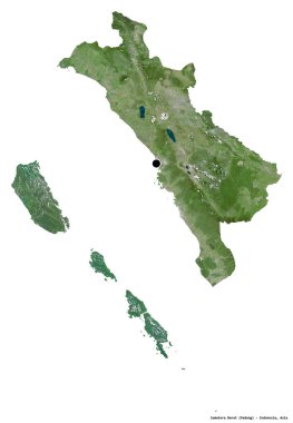 Sumatera Barat, Endonezya eyaleti, başkenti beyaz arka planda izole edilmiştir. Uydu görüntüleri. 3B görüntüleme