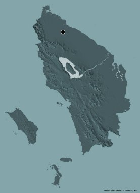 Endonezya 'nın Sumatera Utara eyaleti, başkenti katı renk arkaplanı ile izole edilmiştir. Renkli yükseklik haritası. 3B görüntüleme