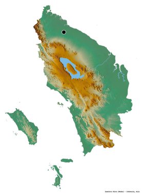 Sumatera Utara, Endonezya eyaleti, başkenti beyaz arka planda izole edilmiştir. Topografik yardım haritası. 3B görüntüleme