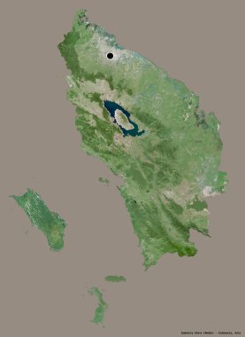 Endonezya 'nın Sumatera Utara eyaleti, başkenti katı renk arkaplanı ile izole edilmiştir. Uydu görüntüleri. 3B görüntüleme