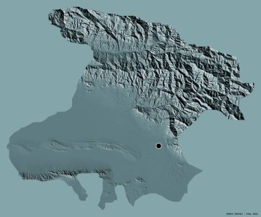İran 'ın Alborz eyaleti, başkenti katı renk arkaplanı ile izole edilmiştir. Renkli yükseklik haritası. 3B görüntüleme