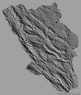 İran 'ın başkenti Chahar Mahall ve Bakhtiari' nin şekli, sağlam bir renk arkaplanı ile izole edilmiştir. Çift seviyeli yükseklik haritası. 3B görüntüleme