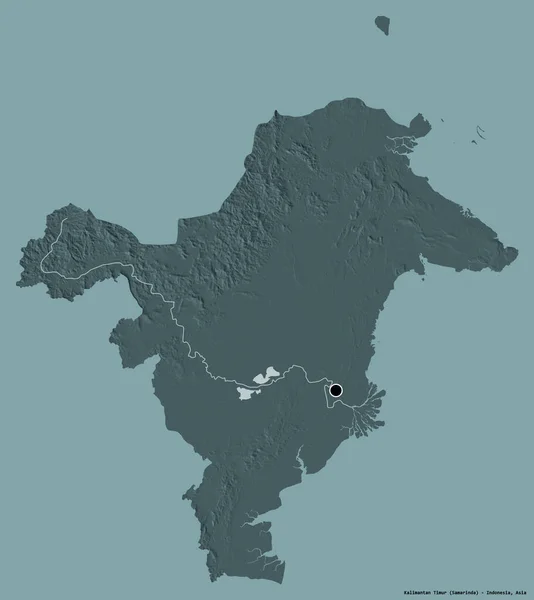 Форма Калімантан Тимур Провінція Індонезії Своєю Столицею Ізольованою Суцільному Кольоровому — стокове фото