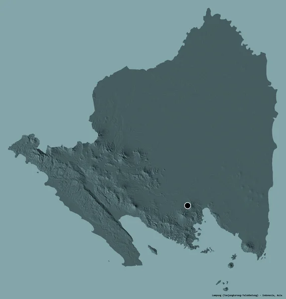 インドネシアの省であるランプン県の形で その首都はしっかりとした色の背景に隔離されています 色の標高マップ 3Dレンダリング — ストック写真