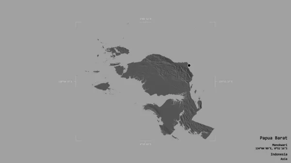 Area Papua Barat Province Indonesia Isolated Solid Background Georeferenced Bounding — Stock Photo, Image