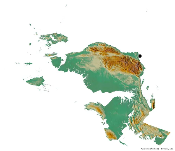 Форма Папуа Барата Провинции Индонезии Столицей Изолированной Белом Фоне Топографическая — стоковое фото