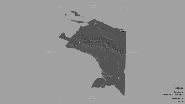 印尼巴布亚的一个地区 在一个地理参考方块中被隔离在坚实的背景下 Bilevel高程图 3D渲染 — 图库照片