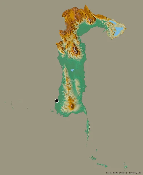 Форма Сулавеси Селатан Провинция Индонезия Столицей Изолированной Твёрдом Цветном Фоне — стоковое фото
