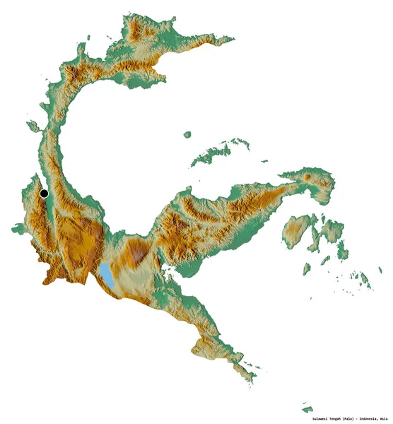 Форма Сулавеси Тенга Провинция Индонезия Столицей Изолированной Белом Фоне Топографическая — стоковое фото