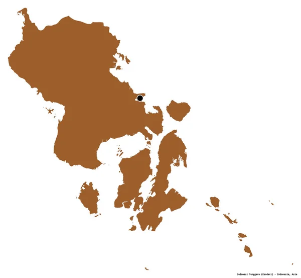 Forma Sulawesi Tenggara Província Indonésia Com Sua Capital Isolada Fundo — Fotografia de Stock