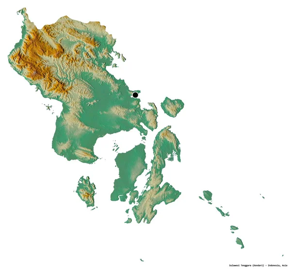 Alakja Sulawesi Tenggara Indonézia Tartomány Főváros Elszigetelt Fehér Alapon Topográfiai — Stock Fotó