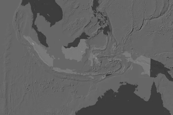 Shape Indonesia Separated Desaturation Neighboring Areas Bilevel Elevation Map Rendering — Stock Photo, Image