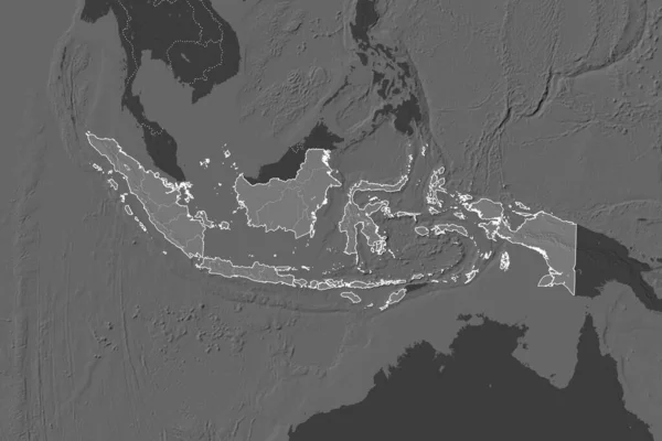 Shape Indonesia Separated Desaturation Neighboring Areas Borders Bilevel Elevation Map — Stock Photo, Image