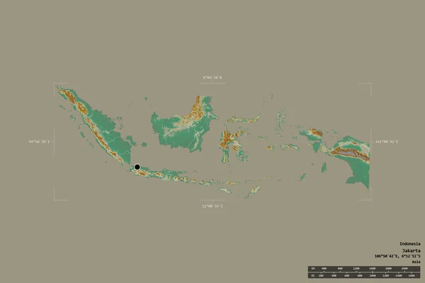 Obszar Indonezji Odizolowany Solidnym Tle Georeferencyjnym Polu Ograniczającym Główny Oddział — Zdjęcie stockowe