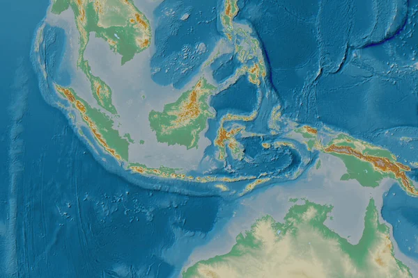 Área Extendida Indonesia Mapa Topográfico Relieve Renderizado — Foto de Stock