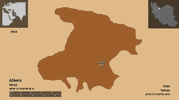 Form Von Alborz Provinz Des Iran Und Seiner Hauptstadt Entfernungsskala — Stockfoto