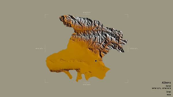 伊朗阿尔伯尔兹省阿尔伯尔兹市的一个地区 在一个地理参照框的坚实背景下被隔离 地形浮雕图 3D渲染 — 图库照片