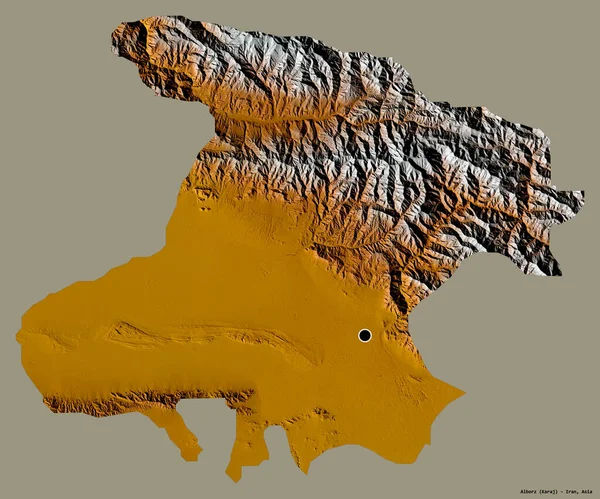 伊朗阿尔伯尔兹省的形状 其首都以纯色背景隔离 地形浮雕图 3D渲染 — 图库照片