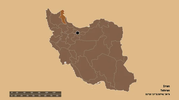Forme Désaturée Iran Avec Capitale Principale Division Régionale Zone Séparée — Photo