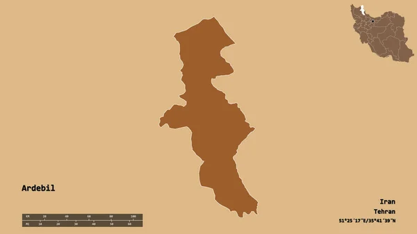 Forma Ardebil Província Irã Com Sua Capital Isolada Fundo Sólido — Fotografia de Stock