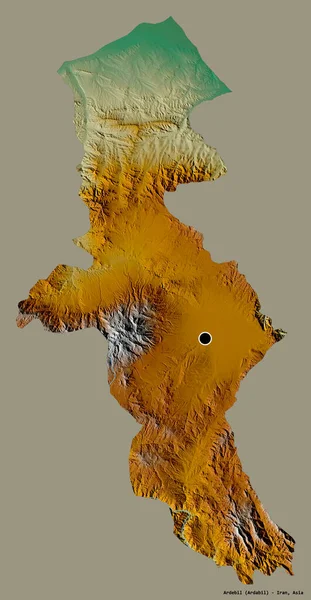 イランの州であるArdebilの形は その首都をしっかりとした色の背景に隔離しています 地形図 3Dレンダリング — ストック写真