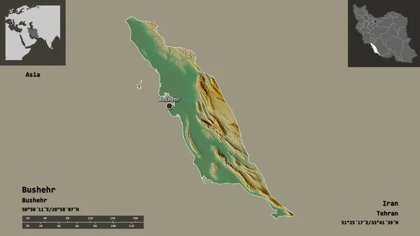 Tvar Bushehru Provincie Írán Jeho Hlavního Města Měřítko Vzdálenosti Náhledy — Stock fotografie
