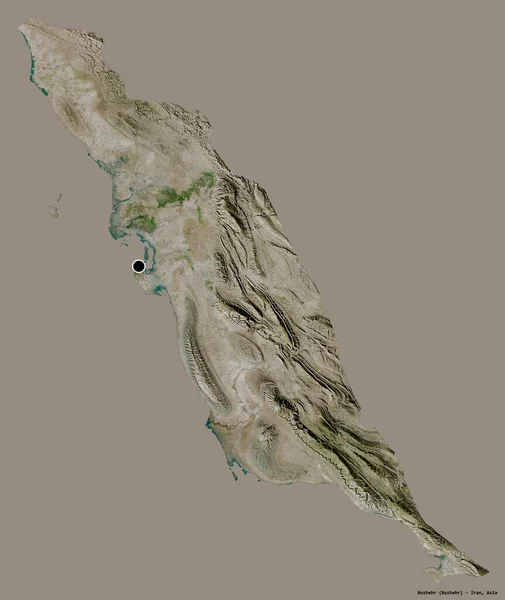 イランの州 ブシュールの形状は その首都は 固体の色の背景に隔離されています 衛星画像 3Dレンダリング — ストック写真